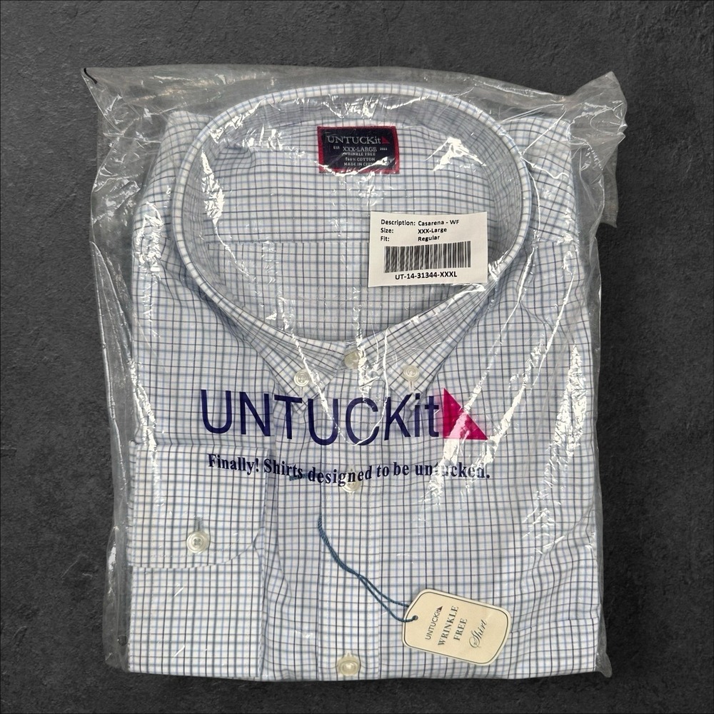 UNTUCKit Shirt Men 3XL Casarena Blue Check Long Sleeve Pocket Button Down Cotton - Picture 3 of 9